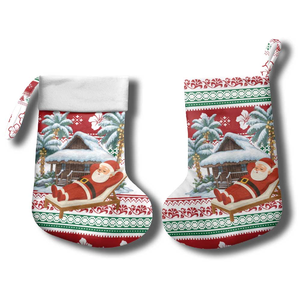 Maldives Christmas Stocking with Santa Claus Hammock Palm Trees and Tropical - Wonder Print Shop