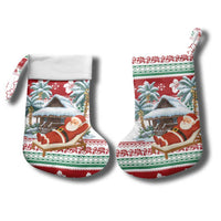 Maldives Christmas Stocking with Santa Claus Hammock Palm Trees and Tropical - Wonder Print Shop