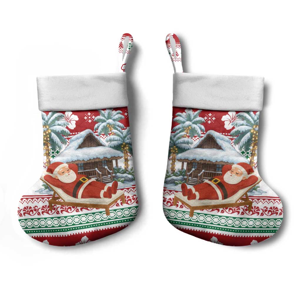 Maldives Christmas Stocking with Santa Claus Hammock Palm Trees and Tropical - Wonder Print Shop