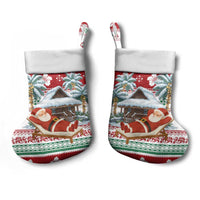 Maldives Christmas Stocking with Santa Claus Hammock Palm Trees and Tropical - Wonder Print Shop