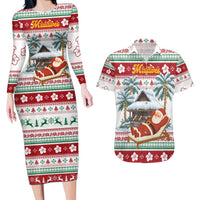 Maldives Christmas Couples Matching Long Sleeve Bodycon Dress and Hawaiian Shirt with Santa Claus Hammock Palm Trees and Tropical - Wonder Print Shop