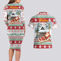 Maldives Christmas Couples Matching Long Sleeve Bodycon Dress and Hawaiian Shirt with Santa Claus Hammock Palm Trees and Tropical - Wonder Print Shop
