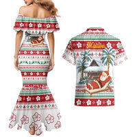Maldives Christmas Couples Matching Mermaid Dress and Hawaiian Shirt with Santa Claus Hammock Palm Trees and Tropical - Wonder Print Shop