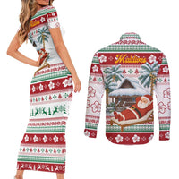 Maldives Christmas Couples Matching Short Sleeve Bodycon Dress and Long Sleeve Button Shirt with Santa Claus Hammock Palm Trees and Tropical - Wonder Print Shop