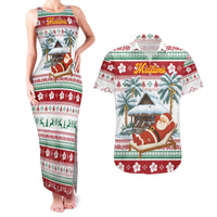 Maldives Christmas Couples Matching Tank Maxi Dress and Hawaiian Shirt with Santa Claus Hammock Palm Trees and Tropical - Wonder Print Shop