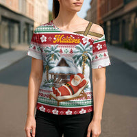 Maldives Christmas Cross Shoulder Shirt with Santa Claus Hammock Palm Trees and Tropical - Wonder Print Shop