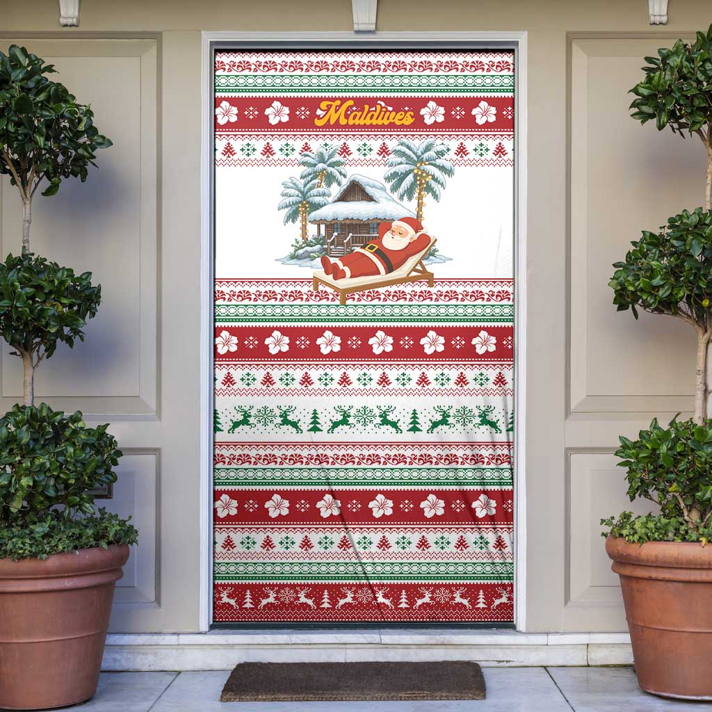 Maldives Christmas Door Cover with Santa Claus Hammock Palm Trees and Tropical - Wonder Print Shop