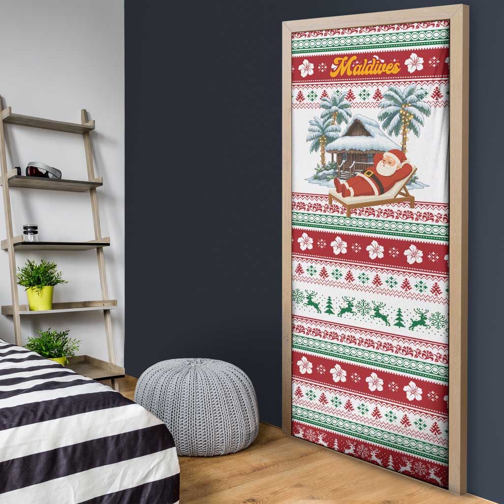 Maldives Christmas Door Cover with Santa Claus Hammock Palm Trees and Tropical - Wonder Print Shop