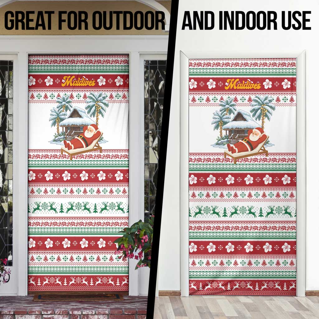 Maldives Christmas Door Cover with Santa Claus Hammock Palm Trees and Tropical - Wonder Print Shop
