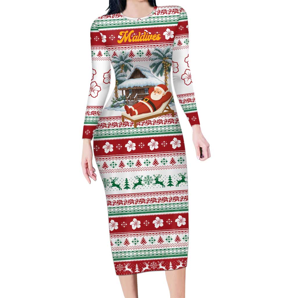 Maldives Christmas Family Matching Long Sleeve Bodycon Dress and Hawaiian Shirt with Santa Claus Hammock Palm Trees and Tropical - Wonder Print Shop