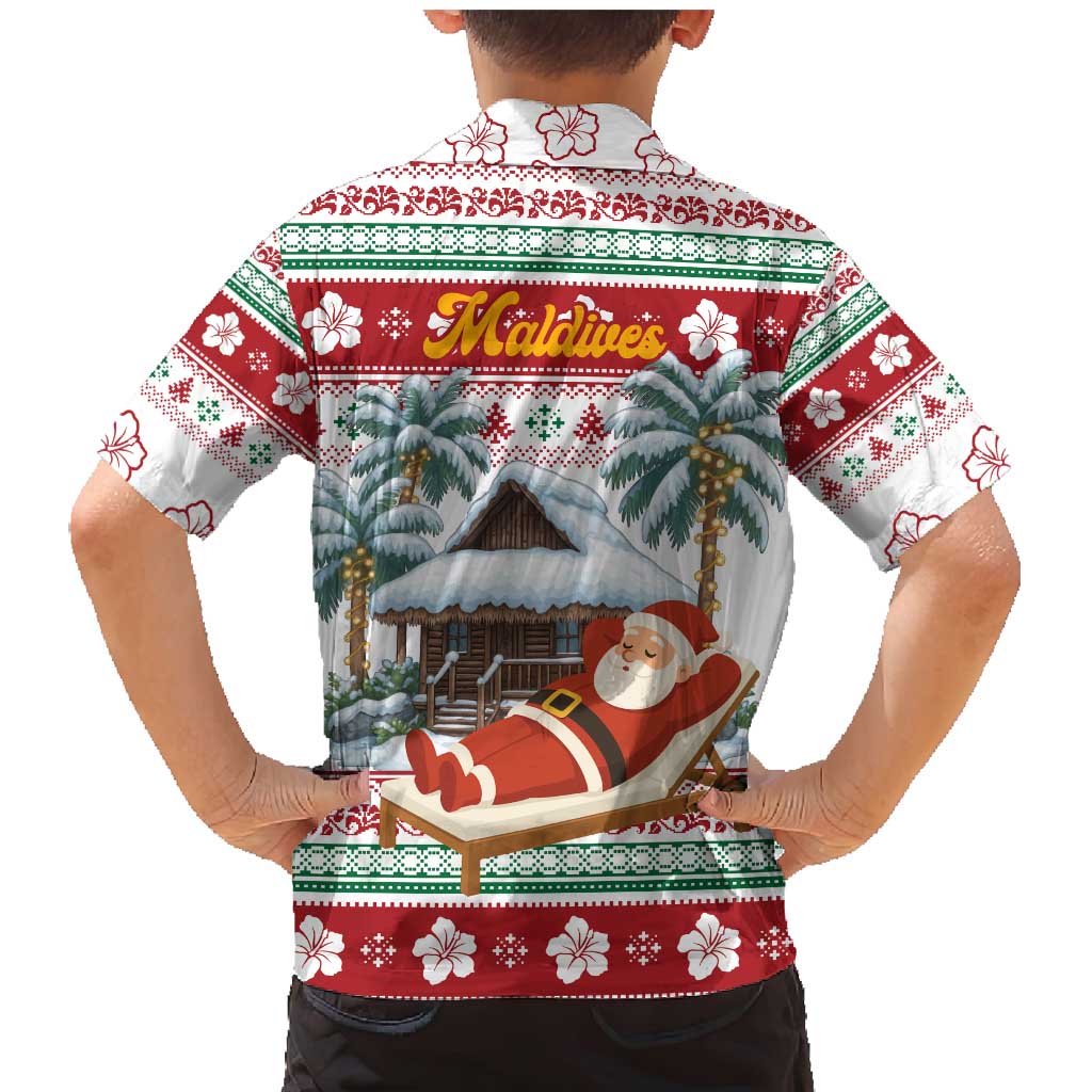 Maldives Christmas Family Matching Mermaid Dress and Hawaiian Shirt with Santa Claus Hammock Palm Trees and Tropical - Wonder Print Shop