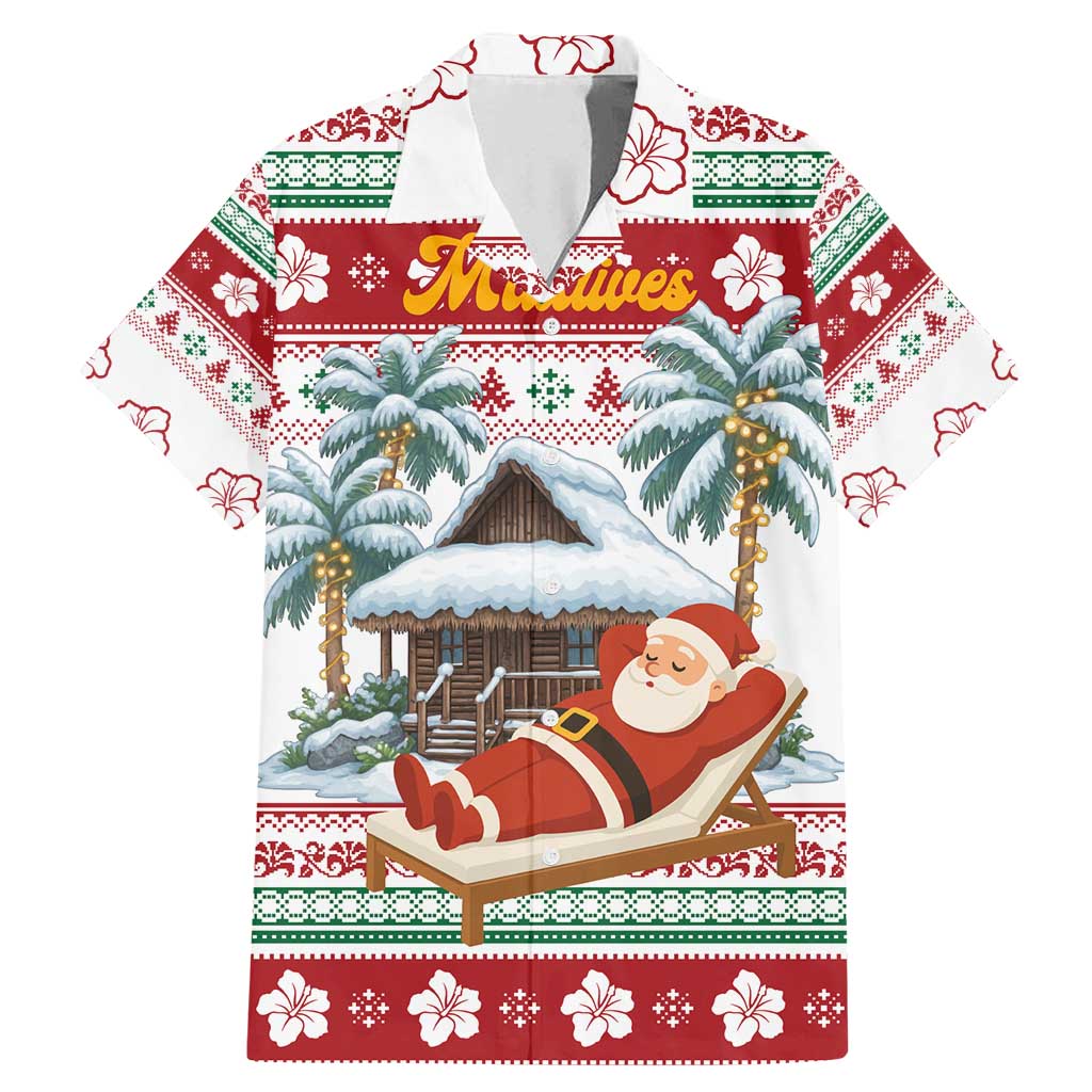 Maldives Christmas Family Matching Mermaid Dress and Hawaiian Shirt with Santa Claus Hammock Palm Trees and Tropical - Wonder Print Shop