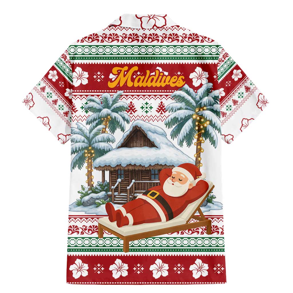 Maldives Christmas Family Matching Mermaid Dress and Hawaiian Shirt with Santa Claus Hammock Palm Trees and Tropical - Wonder Print Shop