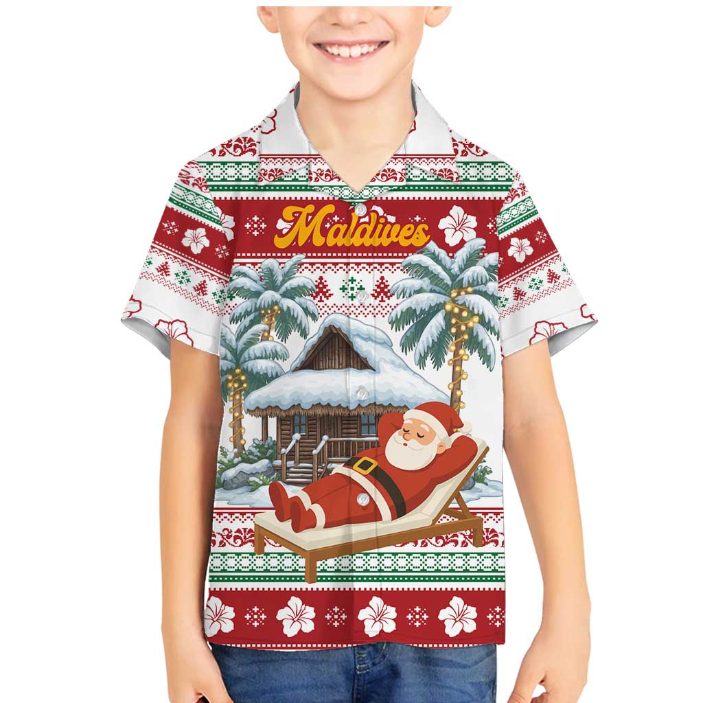 Maldives Christmas Family Matching Mermaid Dress and Hawaiian Shirt with Santa Claus Hammock Palm Trees and Tropical - Wonder Print Shop
