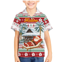 Maldives Christmas Family Matching Mermaid Dress and Hawaiian Shirt with Santa Claus Hammock Palm Trees and Tropical - Wonder Print Shop