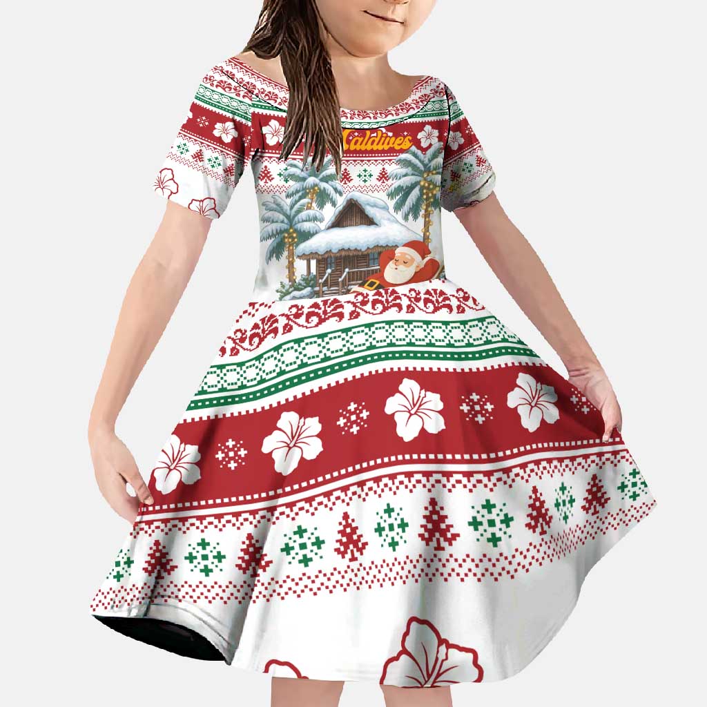 Maldives Christmas Family Matching Off Shoulder Maxi Dress and Hawaiian Shirt with Santa Claus Hammock Palm Trees and Tropical - Wonder Print Shop