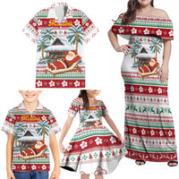 Maldives Christmas Family Matching Off Shoulder Maxi Dress and Hawaiian Shirt with Santa Claus Hammock Palm Trees and Tropical - Wonder Print Shop