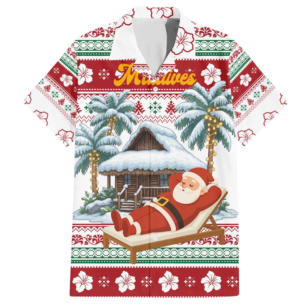 Maldives Christmas Family Matching Off Shoulder Maxi Dress and Hawaiian Shirt with Santa Claus Hammock Palm Trees and Tropical - Wonder Print Shop