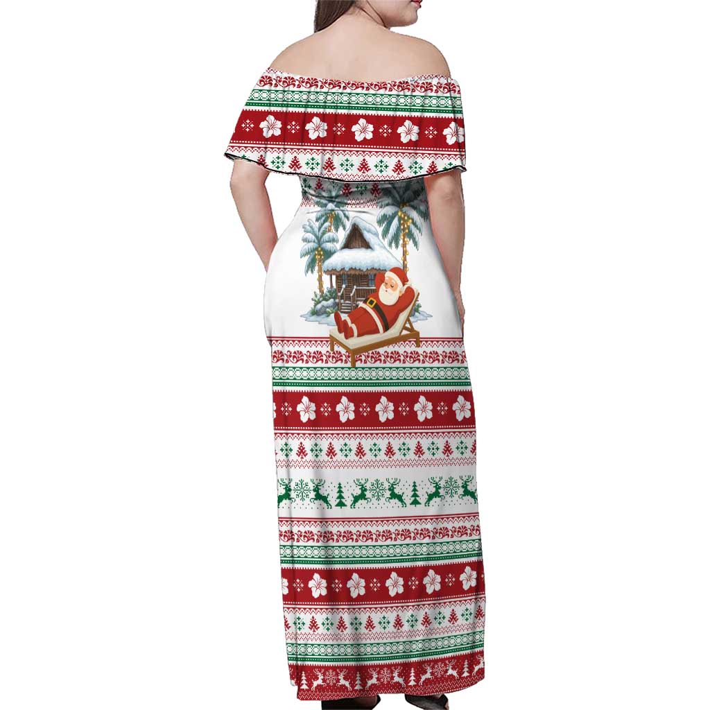 Maldives Christmas Family Matching Off Shoulder Maxi Dress and Hawaiian Shirt with Santa Claus Hammock Palm Trees and Tropical - Wonder Print Shop