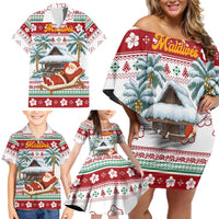 Maldives Christmas Family Matching Off Shoulder Short Dress and Hawaiian Shirt with Santa Claus Hammock Palm Trees and Tropical - Wonder Print Shop
