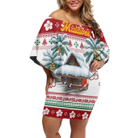 Maldives Christmas Family Matching Off Shoulder Short Dress and Hawaiian Shirt with Santa Claus Hammock Palm Trees and Tropical - Wonder Print Shop
