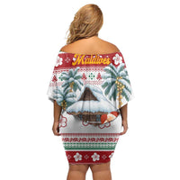 Maldives Christmas Family Matching Off Shoulder Short Dress and Hawaiian Shirt with Santa Claus Hammock Palm Trees and Tropical - Wonder Print Shop