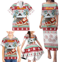 Maldives Christmas Family Matching Puletasi and Hawaiian Shirt with Santa Claus Hammock Palm Trees and Tropical - Wonder Print Shop