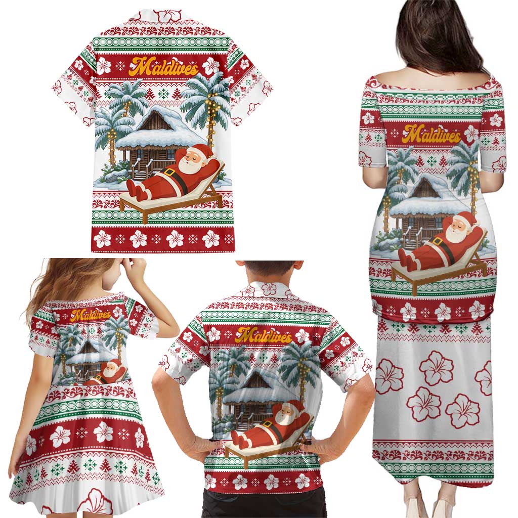 Maldives Christmas Family Matching Puletasi and Hawaiian Shirt with Santa Claus Hammock Palm Trees and Tropical - Wonder Print Shop