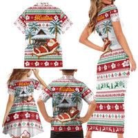 Maldives Christmas Family Matching Short Sleeve Bodycon Dress and Hawaiian Shirt with Santa Claus Hammock Palm Trees and Tropical - Wonder Print Shop