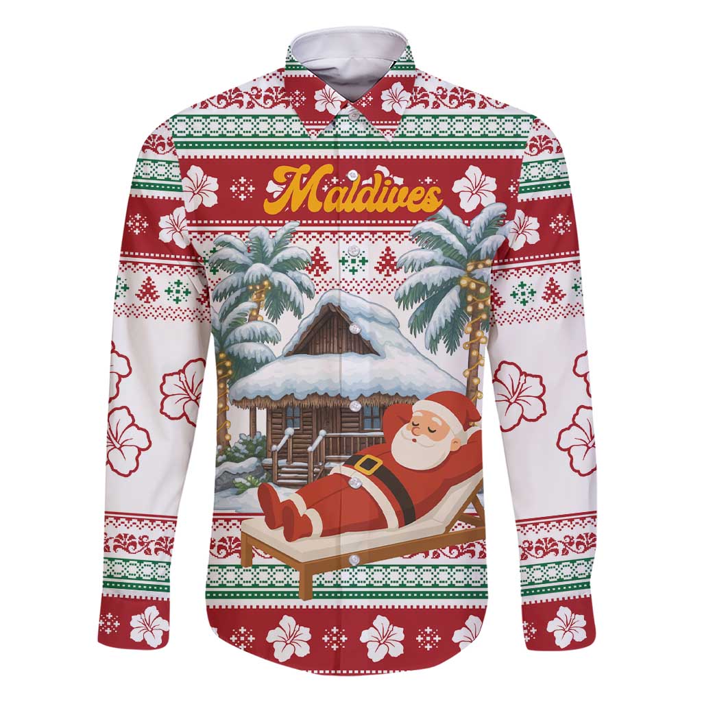 Maldives Christmas Family Matching Short Sleeve Bodycon Dress and Hawaiian Shirt with Santa Claus Hammock Palm Trees and Tropical - Wonder Print Shop