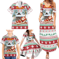 Maldives Christmas Family Matching Summer Maxi Dress and Hawaiian Shirt with Santa Claus Hammock Palm Trees and Tropical - Wonder Print Shop