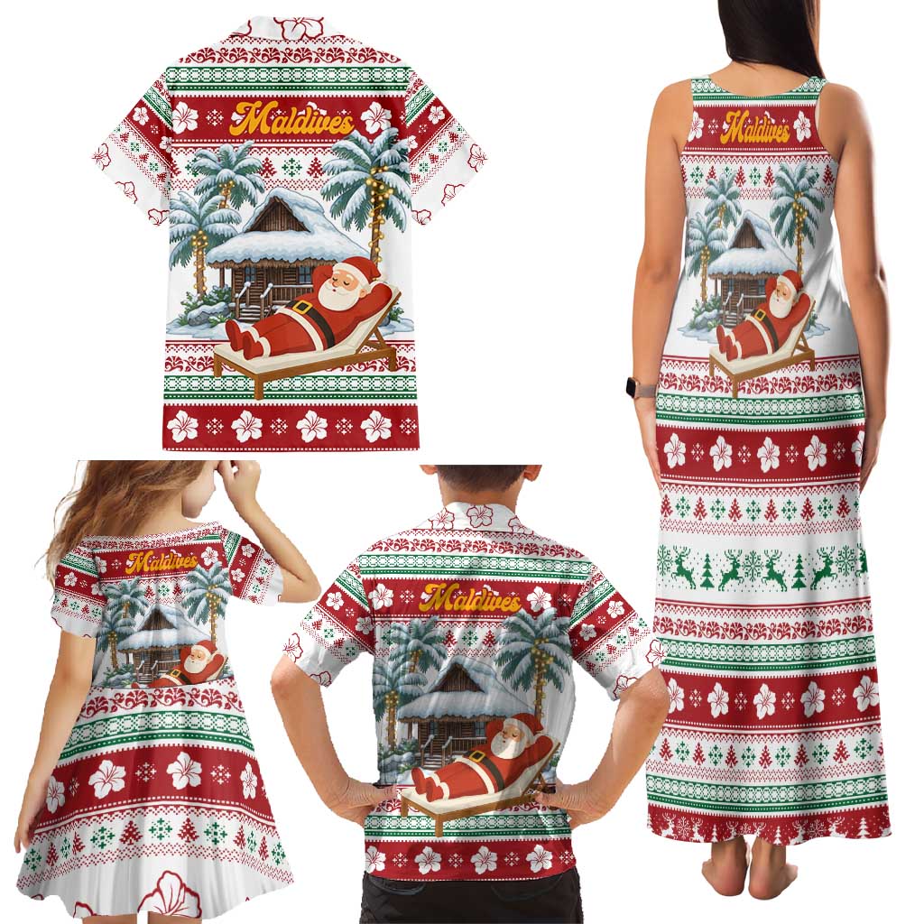 Maldives Christmas Family Matching Tank Maxi Dress and Hawaiian Shirt with Santa Claus Hammock Palm Trees and Tropical - Wonder Print Shop