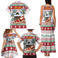 Maldives Christmas Family Matching Tank Maxi Dress and Hawaiian Shirt with Santa Claus Hammock Palm Trees and Tropical - Wonder Print Shop