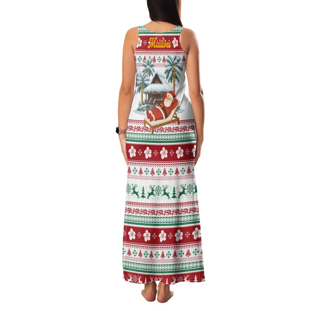 Maldives Christmas Family Matching Tank Maxi Dress and Hawaiian Shirt with Santa Claus Hammock Palm Trees and Tropical - Wonder Print Shop