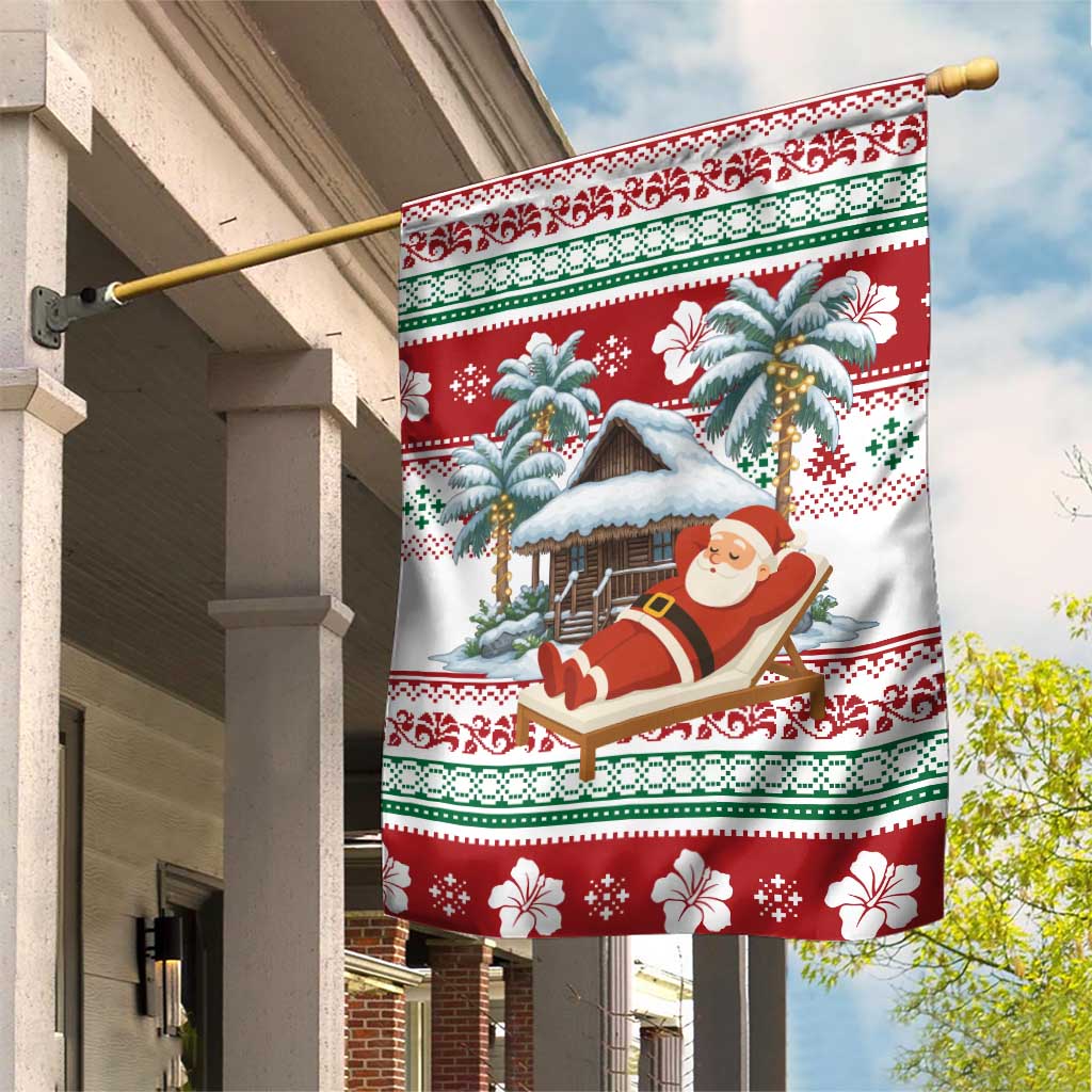 Maldives Christmas Garden Flag with Santa Claus Hammock Palm Trees and Tropical - Wonder Print Shop