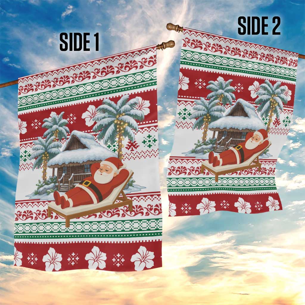 Maldives Christmas Garden Flag with Santa Claus Hammock Palm Trees and Tropical - Wonder Print Shop