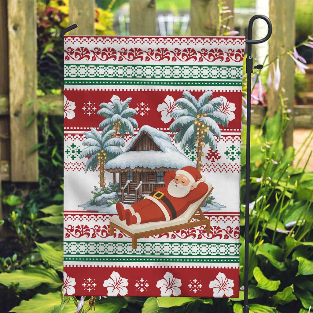 Maldives Christmas Garden Flag with Santa Claus Hammock Palm Trees and Tropical - Wonder Print Shop