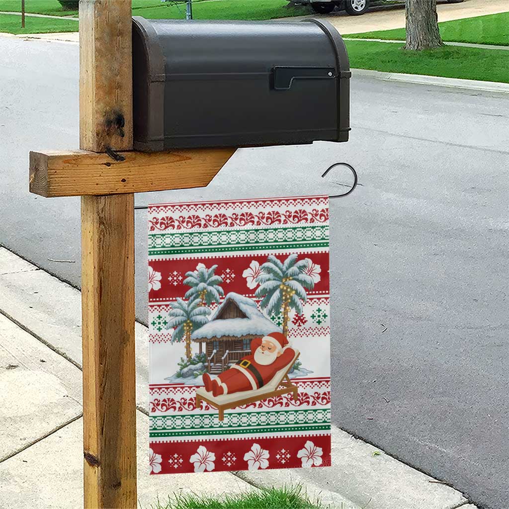 Maldives Christmas Garden Flag with Santa Claus Hammock Palm Trees and Tropical - Wonder Print Shop