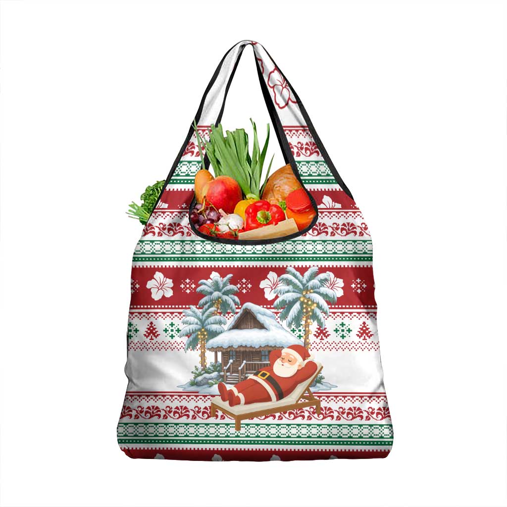 Maldives Christmas Grocery Bag with Santa Claus Hammock Palm Trees and Tropical - Wonder Print Shop