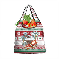 Maldives Christmas Grocery Bag with Santa Claus Hammock Palm Trees and Tropical - Wonder Print Shop