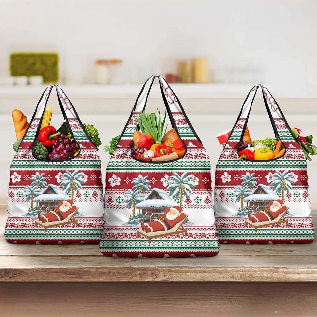 Maldives Christmas Grocery Bag with Santa Claus Hammock Palm Trees and Tropical - Wonder Print Shop