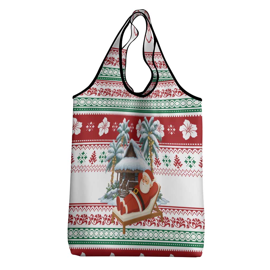 Maldives Christmas Grocery Bag with Santa Claus Hammock Palm Trees and Tropical - Wonder Print Shop