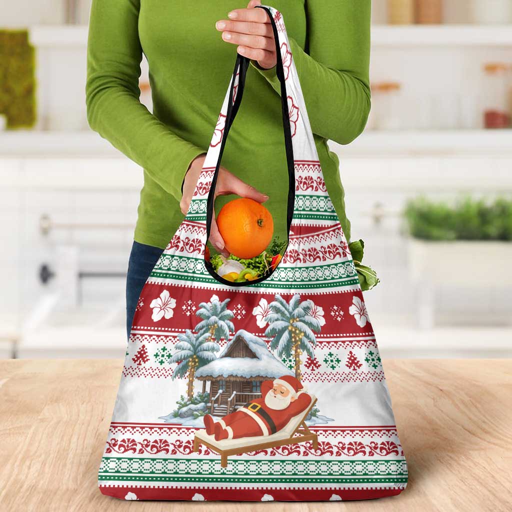 Maldives Christmas Grocery Bag with Santa Claus Hammock Palm Trees and Tropical - Wonder Print Shop