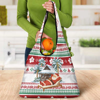 Maldives Christmas Grocery Bag with Santa Claus Hammock Palm Trees and Tropical - Wonder Print Shop
