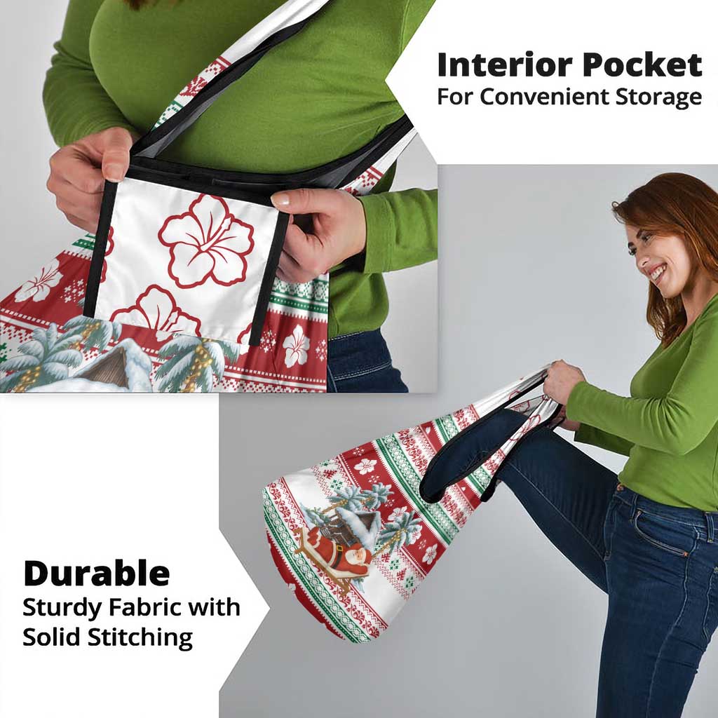 Maldives Christmas Grocery Bag with Santa Claus Hammock Palm Trees and Tropical - Wonder Print Shop