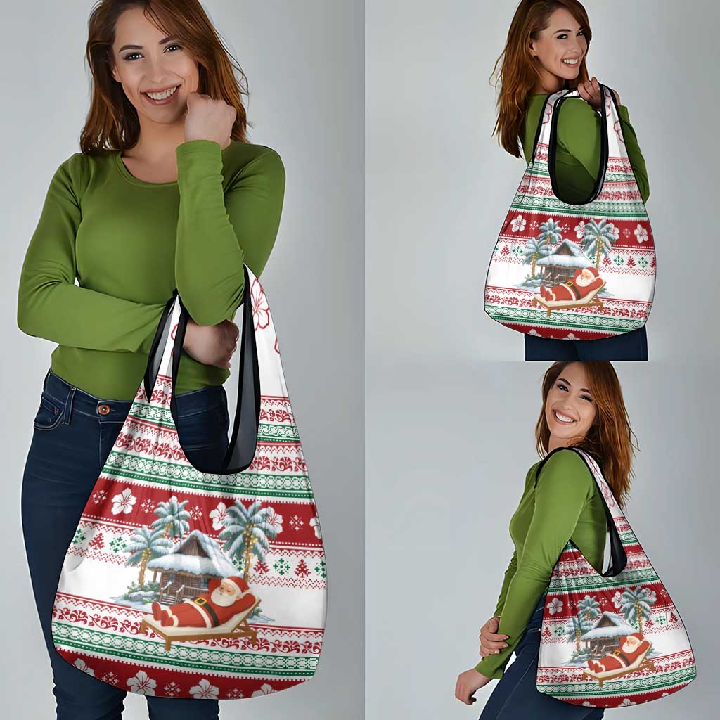 Maldives Christmas Grocery Bag with Santa Claus Hammock Palm Trees and Tropical - Wonder Print Shop