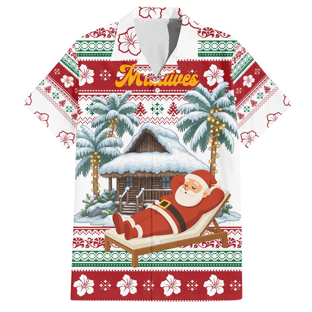 Maldives Christmas Hawaiian Shirt with Santa Claus Hammock Palm Trees and Tropical - Wonder Print Shop