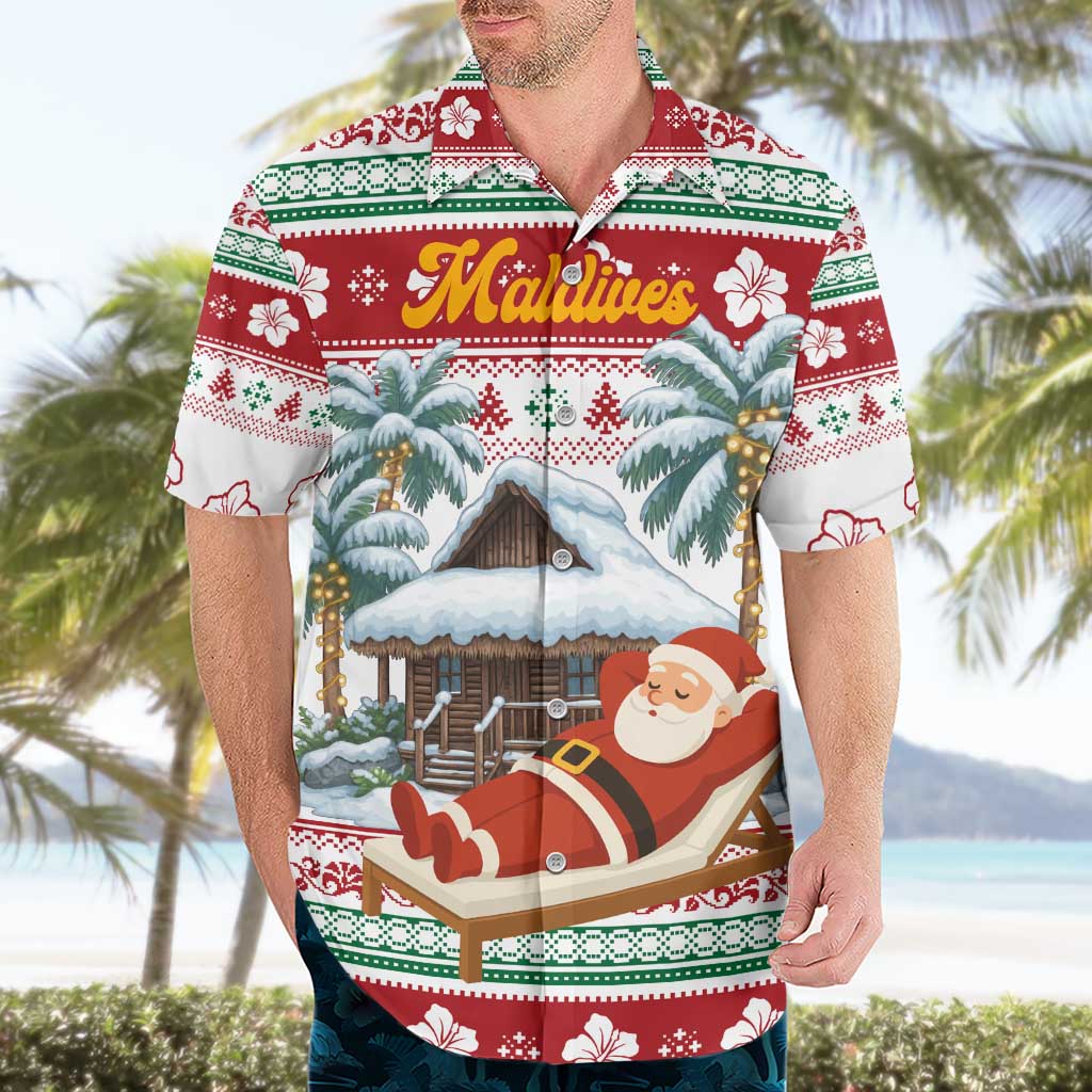 Maldives Christmas Hawaiian Shirt with Santa Claus Hammock Palm Trees and Tropical - Wonder Print Shop