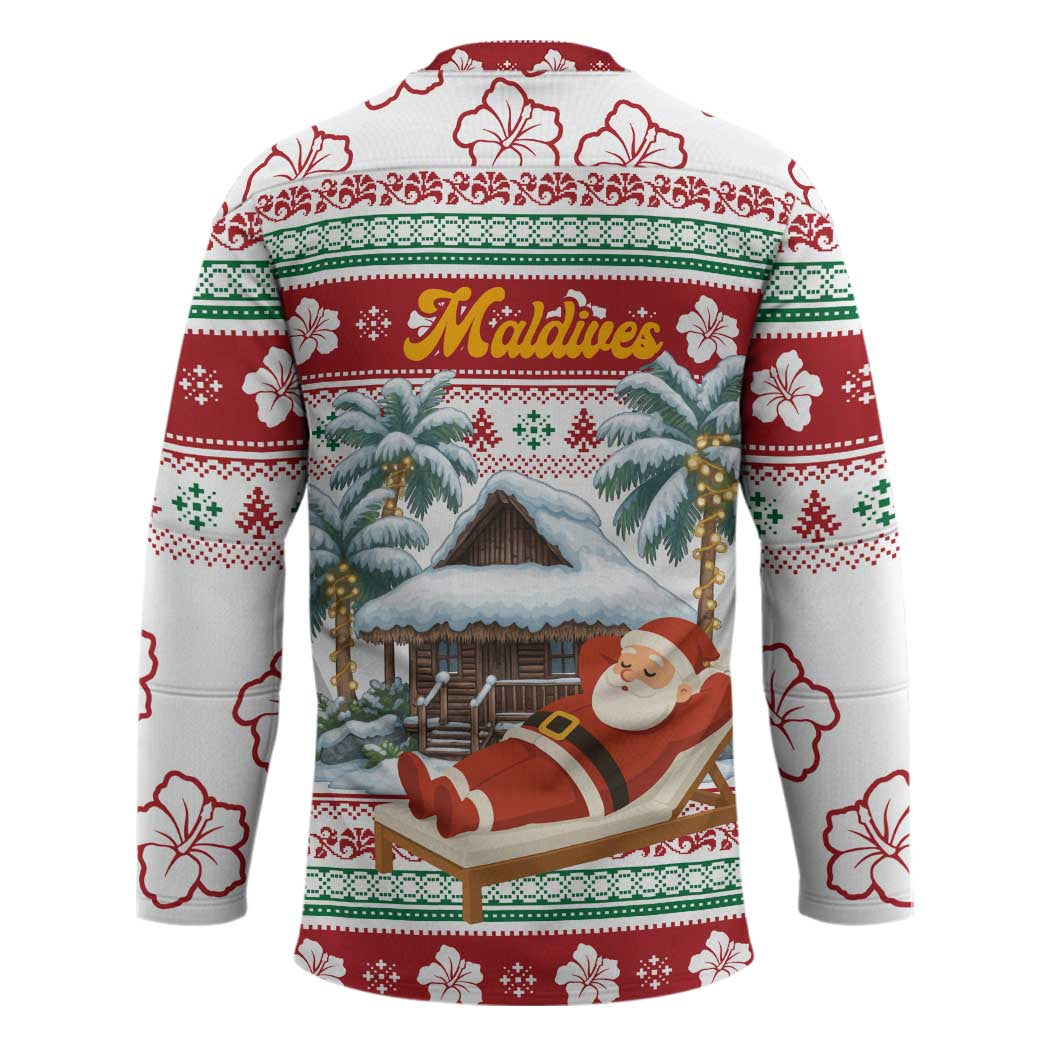 Maldives Christmas Hockey Jersey with Santa Claus Hammock Palm Trees and Tropical - Wonder Print Shop