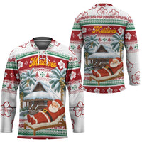 Maldives Christmas Hockey Jersey with Santa Claus Hammock Palm Trees and Tropical - Wonder Print Shop